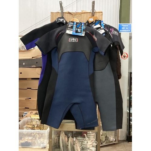 431 - 3 NEW short wet suits, women's No Fear size 12, men's Banana Bite size large & ladies Banana Bite si... 