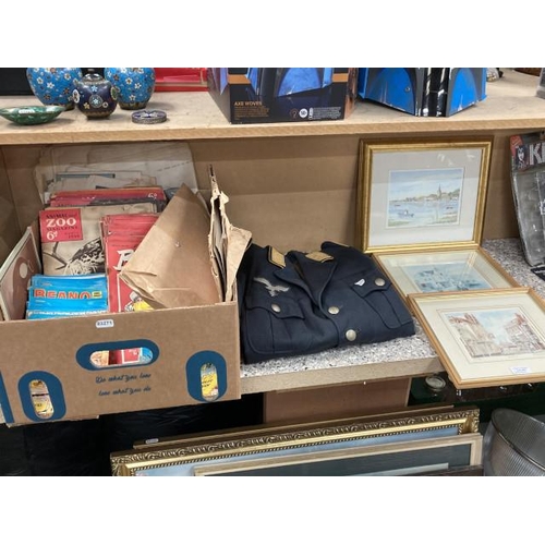 437 - German Air Force Officers Parade jacket, box of Dandy, Beano, Blighty, Animal & Zoo magazines/comics... 