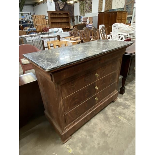 46 - Antique French mahogany 'Louis Philippe' style chest of drawers with marble top 96H 125W 55D