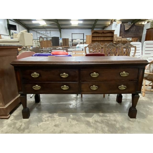 47 - Georgian oak dresser base with four drawers and brass handles 78H 157W 53D