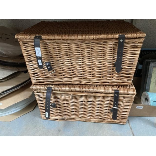 474 - 2 wicker picnic baskets 54W 26H 37D (One strap A/F)