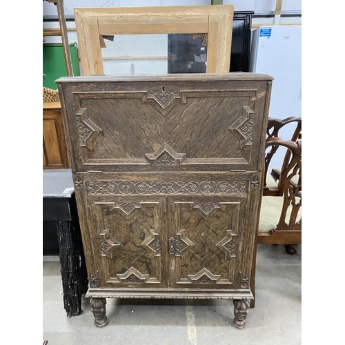 57 - Jacobean style oak drinks cabinet 127H 81W 41D