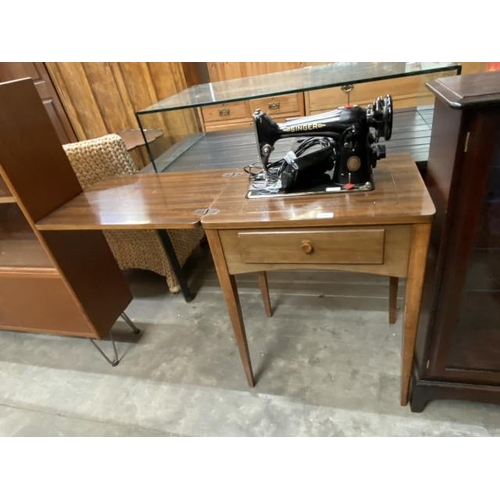 76 - Singer EJ133917 sewing machine with foot pedal and sewing table (dates to 1953) 78H 59W 42D