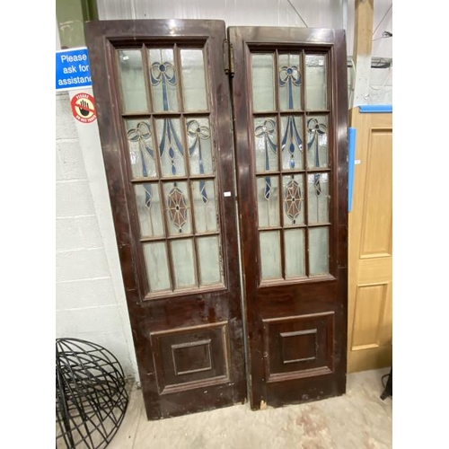 89 - Pair of 20th century saloon doors with lead glass panels 244H 71W 5D (some glass as found)