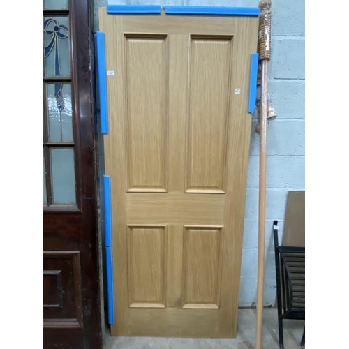 90 - Solid oak four panelled internal door (new) 1984H 850W 35D in mm