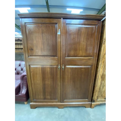 99 - Victorian mahogany two door wardrobe with hanging rail to the interior 177H 132W 51D (as found)