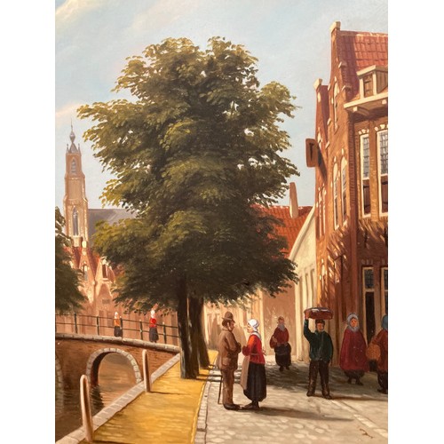 241 - Gilt framed signed Jan Beekhout (Dutch, b.1937) oil on panel of a street scene, painting 29x39cm, fr... 