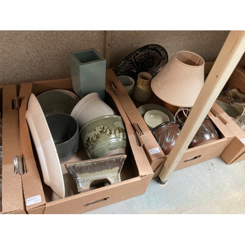 472 - 8 boxes of studio pottery, homeware's, mixed cutlery, glass inc. boxed Dartington pedestal bowl, wat... 