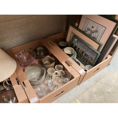 472 - 8 boxes of studio pottery, homeware's, mixed cutlery, glass inc. boxed Dartington pedestal bowl, wat... 