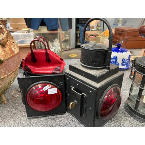 265 - Railway oil lamp & circa. 1900 iron candle lantern