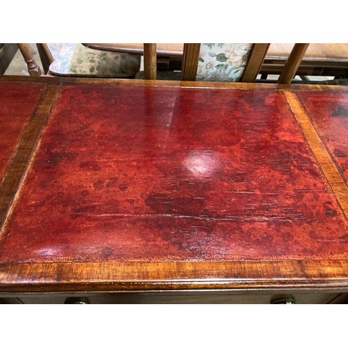 120 - 19th century mahogany with red leather inset kneehole desk 77H 121W 54D