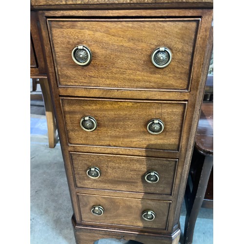 120 - 19th century mahogany with red leather inset kneehole desk 77H 121W 54D