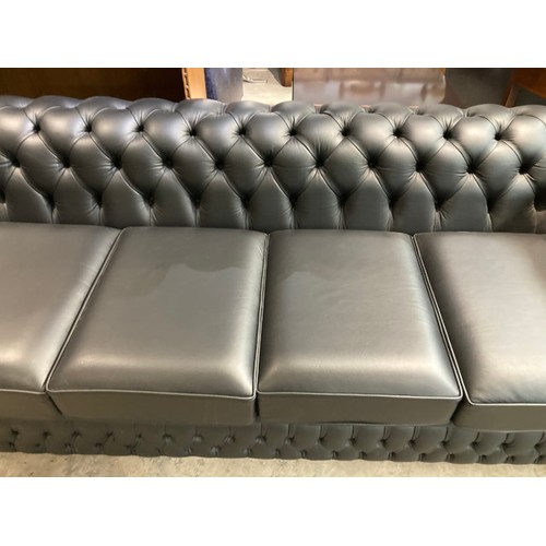 144 - Hand made black leather button back Chesterfield 4 seat settee 70H 235W 92D (in excellent condition)