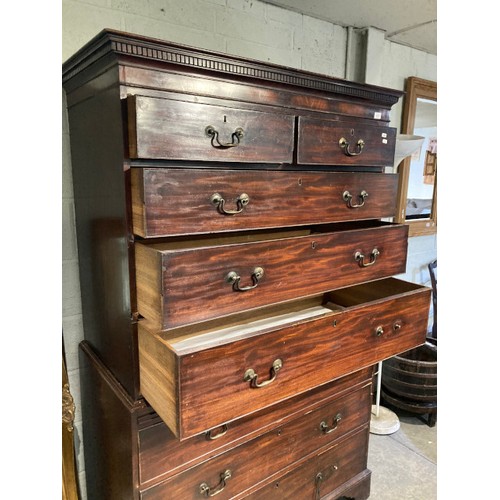 134 - Georgian mahogany chest on chest (4 handles missing) 187H 118W 57D