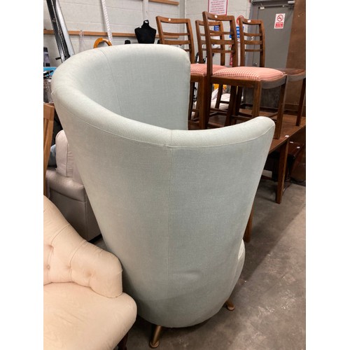 39 - Contemporary high back duck egg blue linen chair 140H 98W from Decor, Harrogate