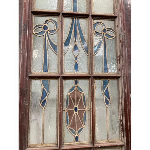 89 - Pair of 20th century saloon doors with lead glass panels 244H 71W 5D (some glass as found)