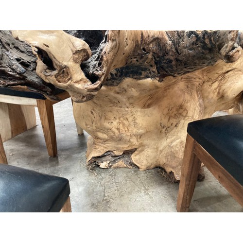 168 - Indonesian teak root based table with tempered glass top 77H 271W 200D and 8 teak high back chairs(w... 