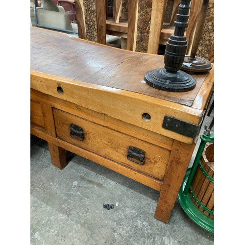 161 - Antique butchers block - double sided with 2 deep drawers (from the kitchens of Fowberry Tower, Chat... 