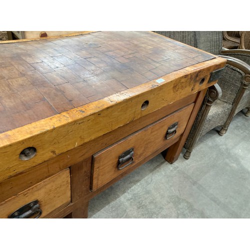 161 - Antique butchers block - double sided with 2 deep drawers (from the kitchens of Fowberry Tower, Chat... 