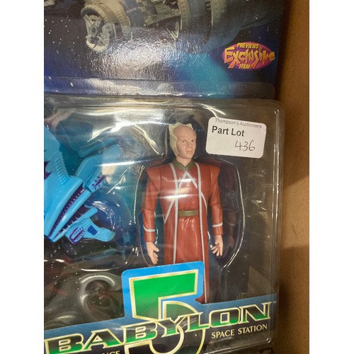 436 - 7 boxed Exclusive Premier Babylon 5 Earth Alliance Space Station action figures & boxed McFarlane To... 