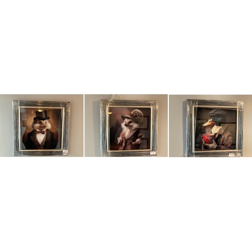 287 - 3 framed wildlife prints on glass 38cm square NEW