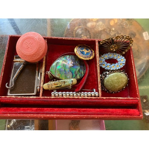 342 - Victorian jewellery box containing jewellery & collectables inc. charms, silver, paste, costume etc.