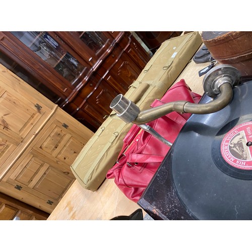 251 - Antique HMV gramophone with brass horn (Horn needs attention)