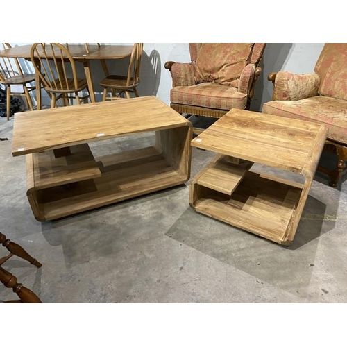 102 - 2 Scandi style oak open coffee tables 51H 60W 60D & 51H 100W 60D