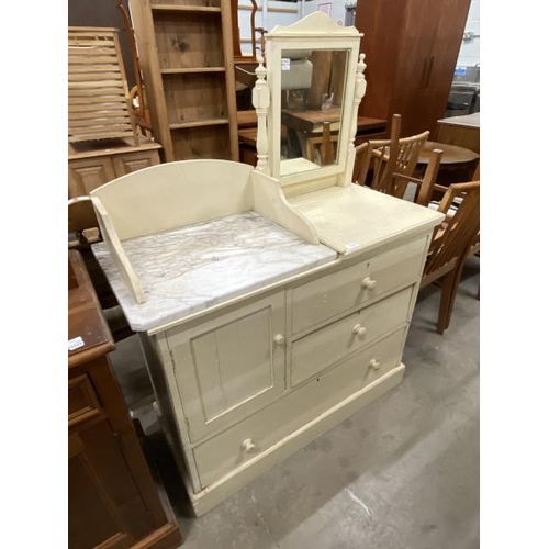 126 - Cream painted wash stand/dressing chest 133H 96W 43D (converted from an old French school desk)