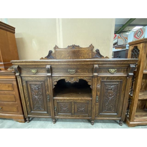 138 - Victorian carved oak sideboard 121H 153W 51D