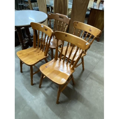 146 - 3 pine chairs and one other