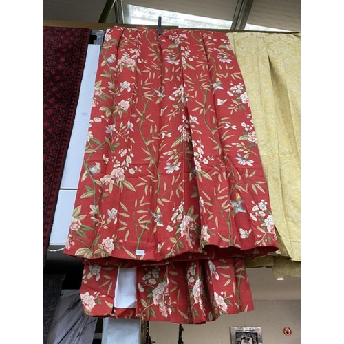 148 - Pair of lined 'Peony & Blossom' curtains 246cm drop x 317cm wide