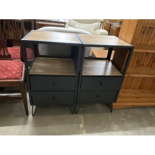 18 - Pair of industrial style bedside cabinets with two drawers 79H 44W 40D (NEW)