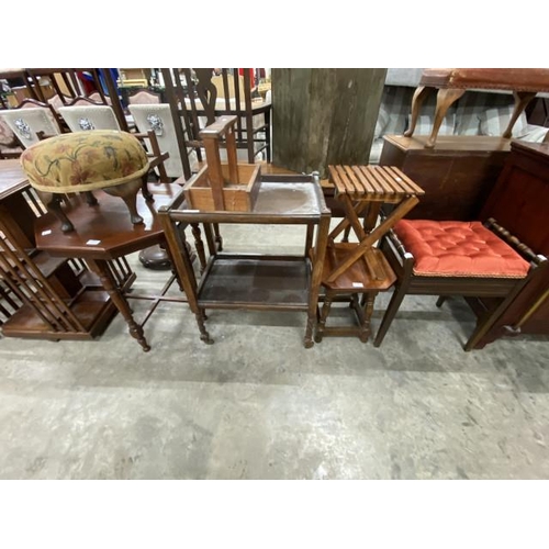 186 - Assorted furniture including a Victorian mahogany occasional table 66H 59W 59D, upholstered footstoo... 