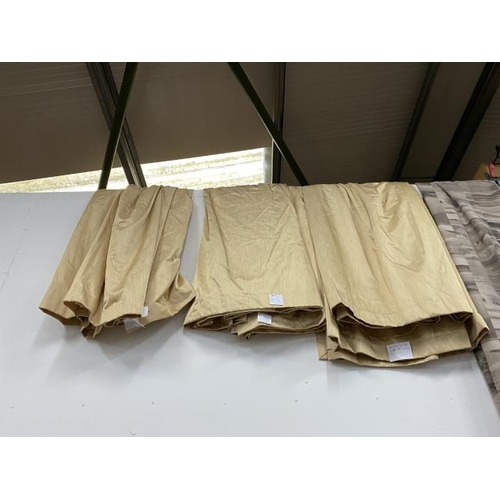 190 - 2 pairs of gold silk effect lined and weighted curtains with triple pleats 274cm wide x 150cm drop a... 