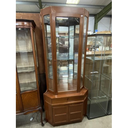 216 - Mid century teak Nathan 'Squares' glazed corner cabinet 194H 70W 40D