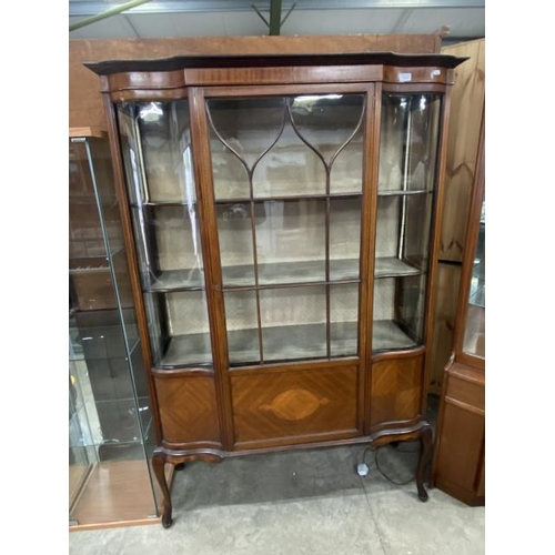 217 - Victorian mahogany inlaid display cabinet 180H 120W 40D glass as found