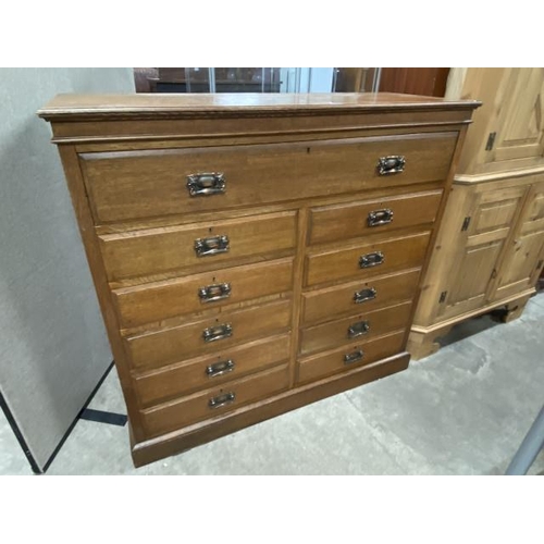 223 - Edwardian oak multi drawer chest of drawers 123H 131W 49D