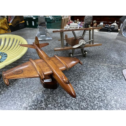 273 - 2 wooden model aircraft - Biplane 15H 25W 30D & a Canberra 14H 28W 27D