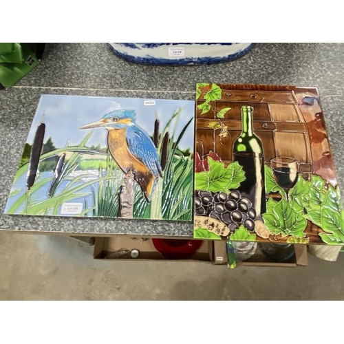 280 - Two picture tiles 'Kingfisher' & 'Still life' 28x35cm