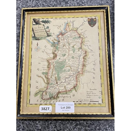 289 - Framed 1794 map of Nottinghamshire from Daltons English Traveller 28x24cm