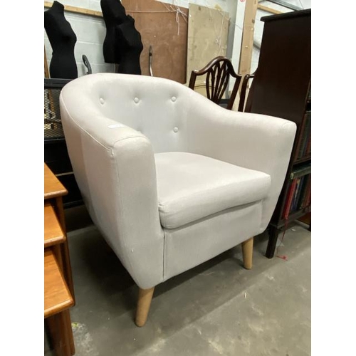 30 - Grey linen tub chair 81H 75W 75D