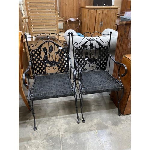 42 - 2 wrought iron garden chairs 93H 51W 50D