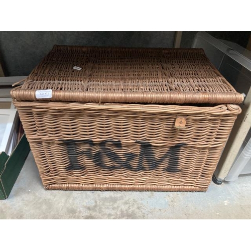 473 - Fortnum & Mason wicker basket 57W 35H 39D (Lid loose)