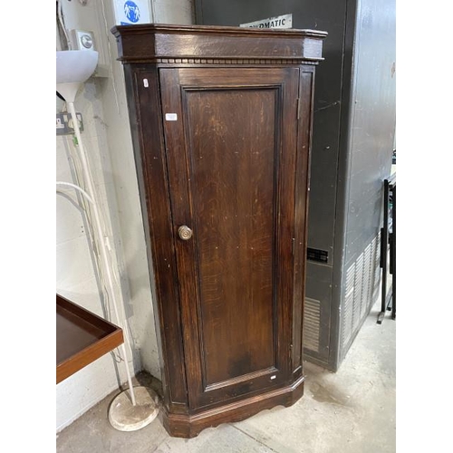 77 - Antique French oak corner cupboard with shelves to the interior 180H 81W 56D