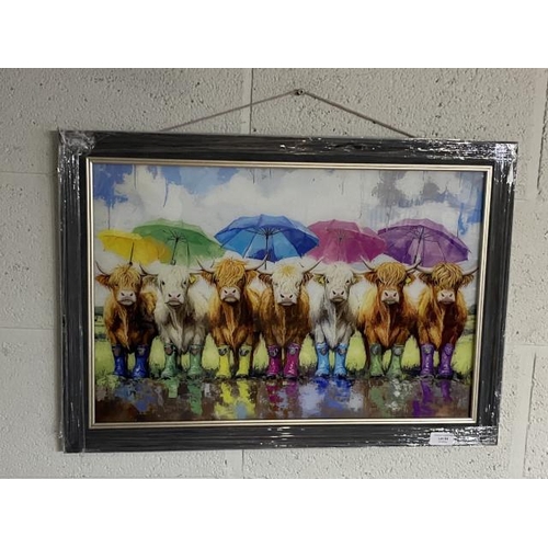 84 - Framed cattle print on glass 68x48cm NEW