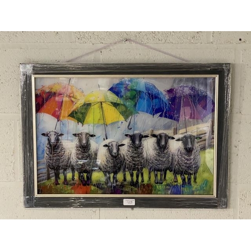 86 - Framed sheep print on glass 68x48cm NEW