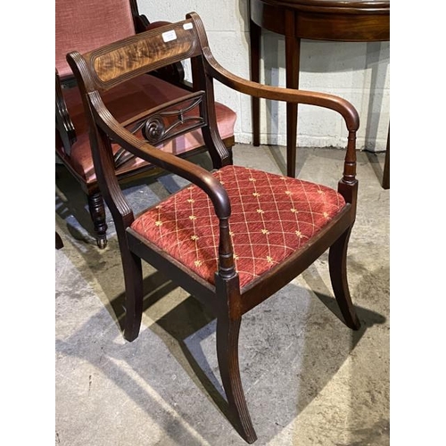 90 - Regency mahogany sabre leg desk chair 85H 53W 45D