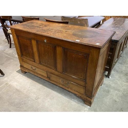 93 - George lll oak mule chest, circa 1810 83H 136W 51D