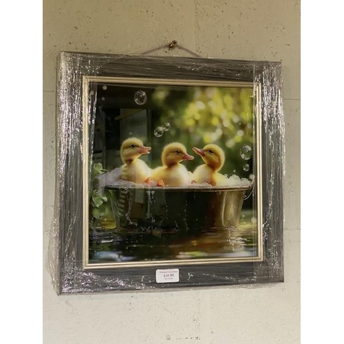 95 - Framed ducklings print on glass 38 x 38cm NEW